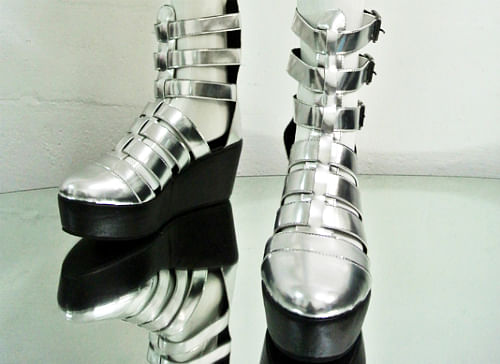 Depression SS2012 faux leather gladiator shoes chrome silver